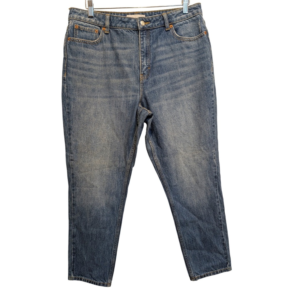 Topshop Mom Jeans High Waist‎ Distressed Denim Blue Jeans W34 L30 0203